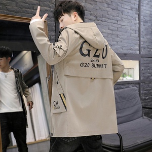 秋季新款夹克男中长款连帽时尚工装风衣XZ313B-1JK992- P70图片