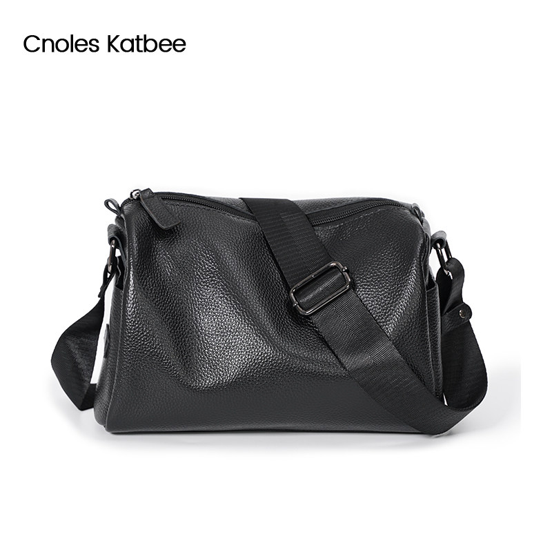 Cnoles Katbee头层牛皮商务男包单肩包小方包时尚斜挎包潮流背包