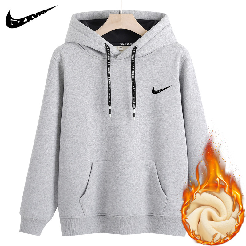 NK潮牌男童冬季卫衣加绒厚春秋儿童上衣2023新款中大童女休闲连帽