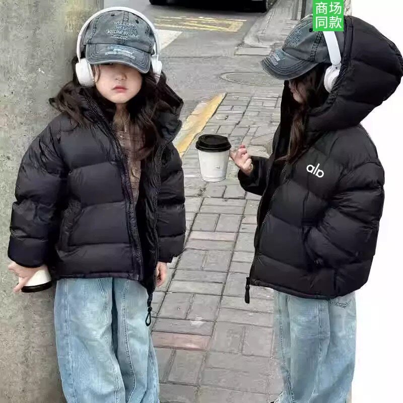 潮牌儿童羽绒服短款连帽中大童冬装外套加厚男女童鸭绒面包服外套