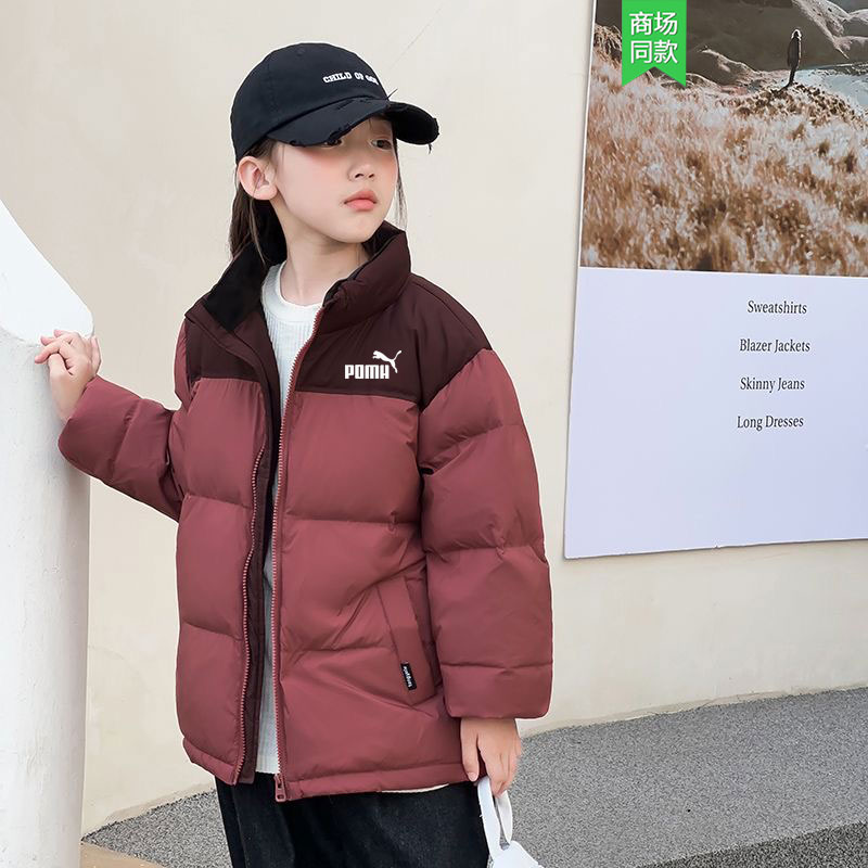 潮牌童装羽绒服拼色男女童保暖冬装2025新款连帽中大童加厚外套