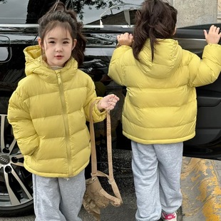 新春女童羽绒服短款连帽中大童冬装外套宝宝加厚保暖鸭绒面包服潮