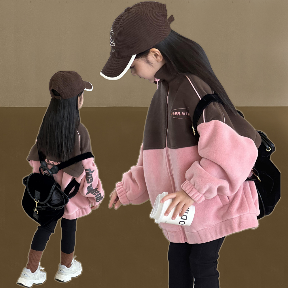 女童摇粒绒外套洋气加绒高领上衣