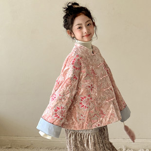 女童拜年服国风棉服外套2026新款保暖童装女大童冬装加厚新年棉衣