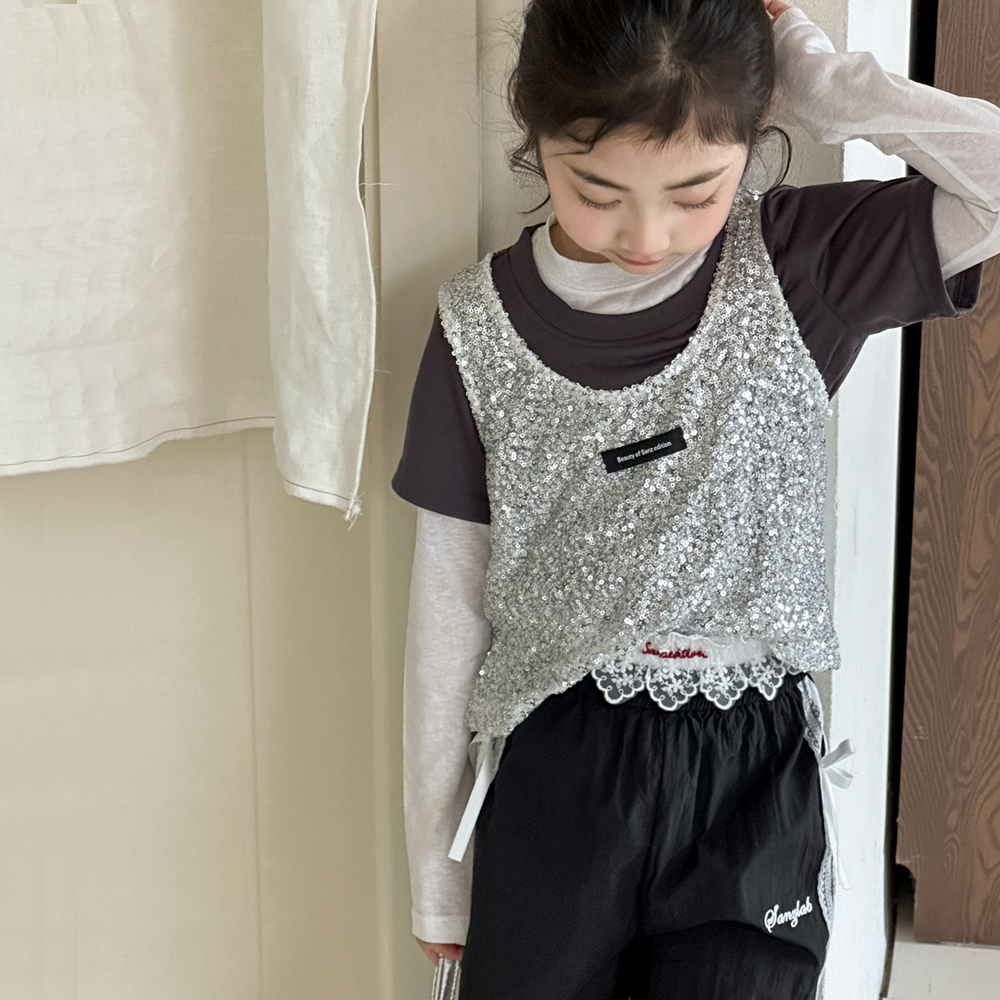 春秋女童假两件背心T恤叠穿上衣