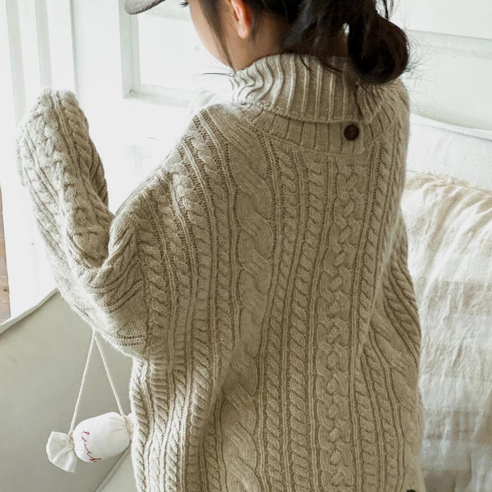 女童高领麻花羊毛衫秋冬新款