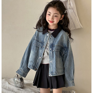 女童牛仔外套春秋款2026新款女大童超好看上衣韩版女孩初中生春装