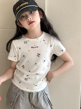 女童短袖T恤夏装2026新款12岁女孩夏季超好看碎花上衣女大童衣服
