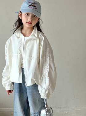 女童秋装外套2026新款儿童韩系白色夹克大童冲锋衣女孩春秋款上衣