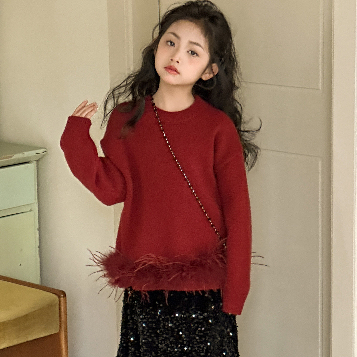 女童红色毛衣拜年服2026冬季新款儿童新年衣服女大童本命年针织衫,童装/婴儿装/亲子装,毛衣/针织衫,淘宝优惠券,粉丝福利购,淘宝优惠卷