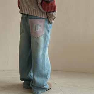 女童加绒裤子秋冬款2026新款儿童宽松休闲直筒裤冬装一体绒牛仔裤