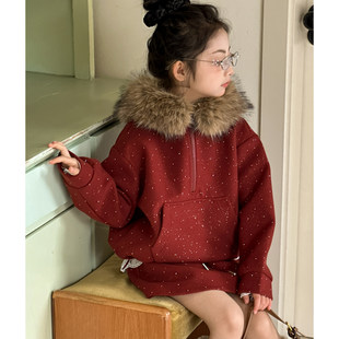 女童连帽卫衣套装2026冬装新款儿童冬季超好看女大童过年服两件套