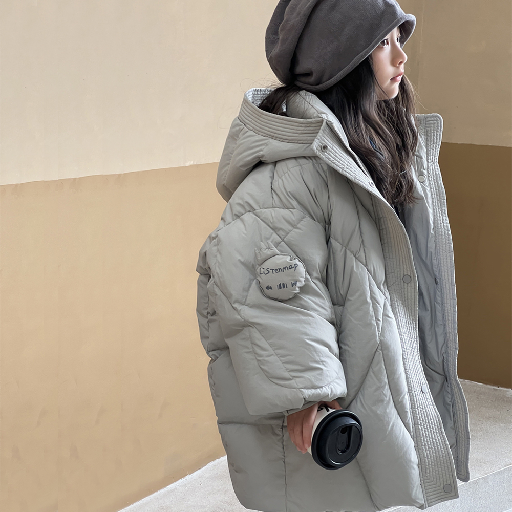 女童中长款加厚连帽羽绒服外套