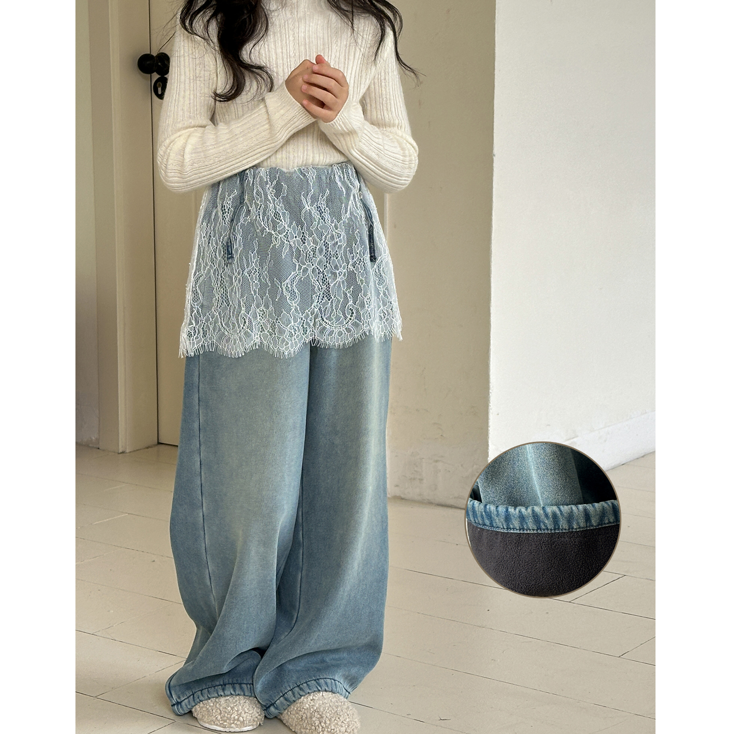 女童牛仔裤秋冬款一体绒2025新款