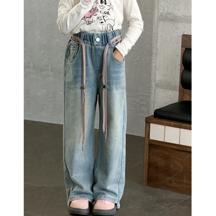 女童裤子2026春季新款洋气女大童超好看直筒裤春装儿童薄款牛仔裤