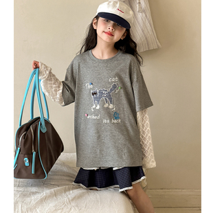 女童假两件长袖T恤春装2026新款女大童春装长袖上衣初中生打底衫