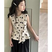夏装 波点衬衣初中生儿童夏季 2026新款 无袖 上衣 女大童夏季 女童衬衫