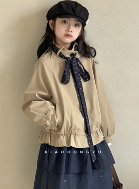 女童短款风衣外套秋装2026新款韩国童装大童秋季上衣初中生童装潮