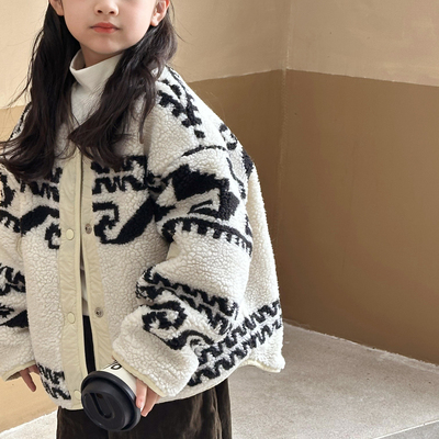 女童羊羔绒两面穿加厚棉衣外套