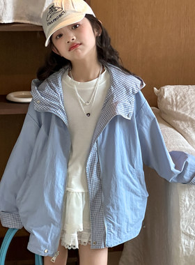 女童冲锋衣外套秋装2026新款女大童春秋款连帽上衣儿童两面穿衣服
