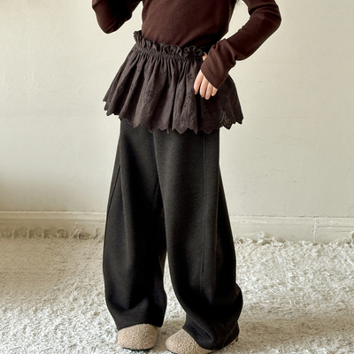 女童裤子2025秋冬新款儿童洋气长裤休闲毛呢女大童加厚直筒阔腿裤