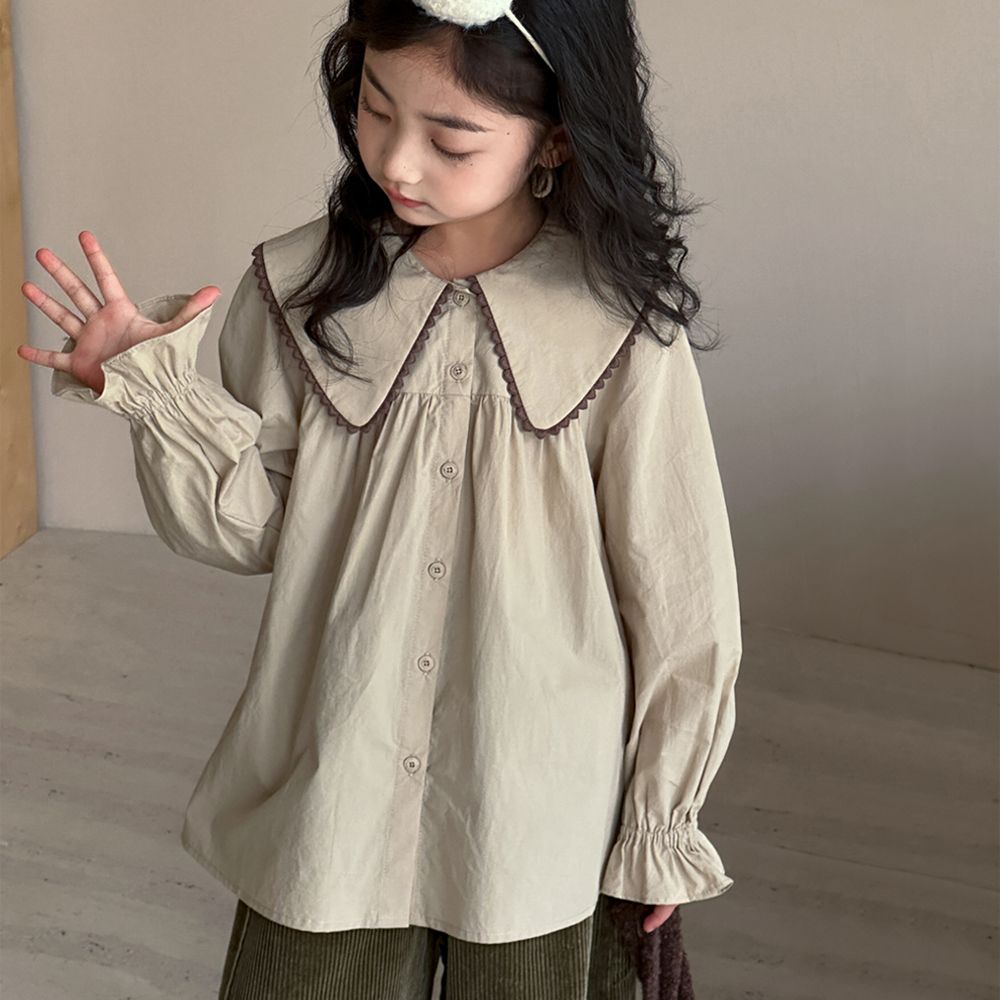 女童翻领衬衫春装2025新款洋气儿童宽松休闲娃娃衫女孩衬衣打底衫