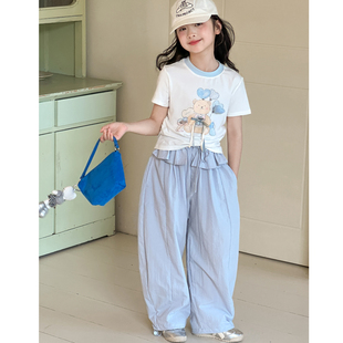 女童套装夏装2026新款超火短袖T恤韩国童装女大童薄款宽松休闲裤