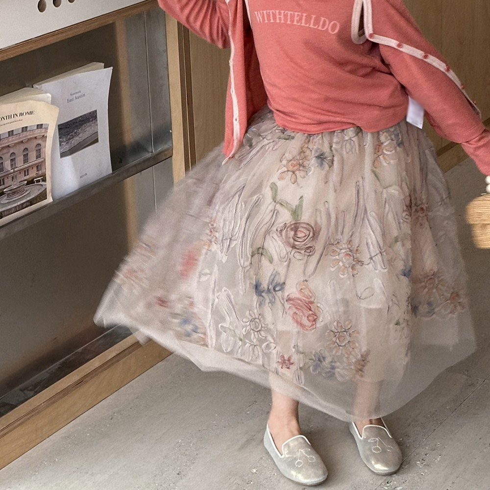 女童半身裙2026夏季女大童甜美花朵裙子夏装儿童超仙蕾丝网纱长裙