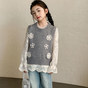 女童套装2026春秋新款儿童洋气时髦马甲衬女大童韩版上衣衫两件套