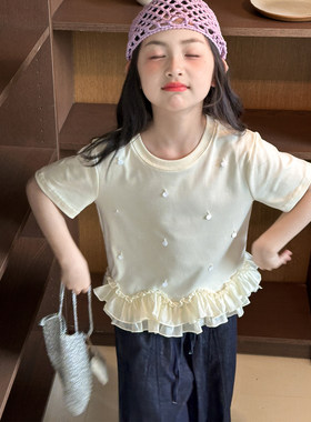 女童短袖T恤夏装2026超火女大童夏季薄款上衣初中生宽松百搭体恤