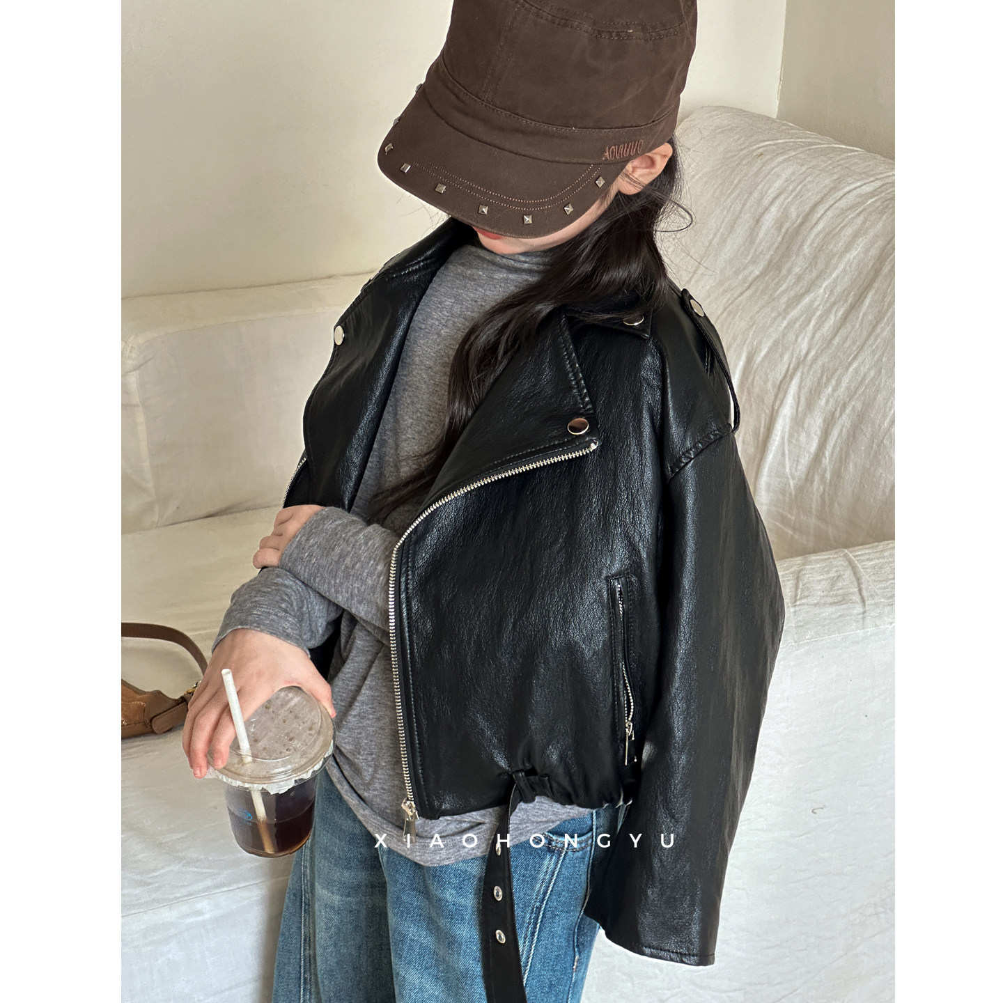 女大童皮衣外套秋装韩国童装女童秋季酷飒风PU皮夹克儿童早秋穿搭