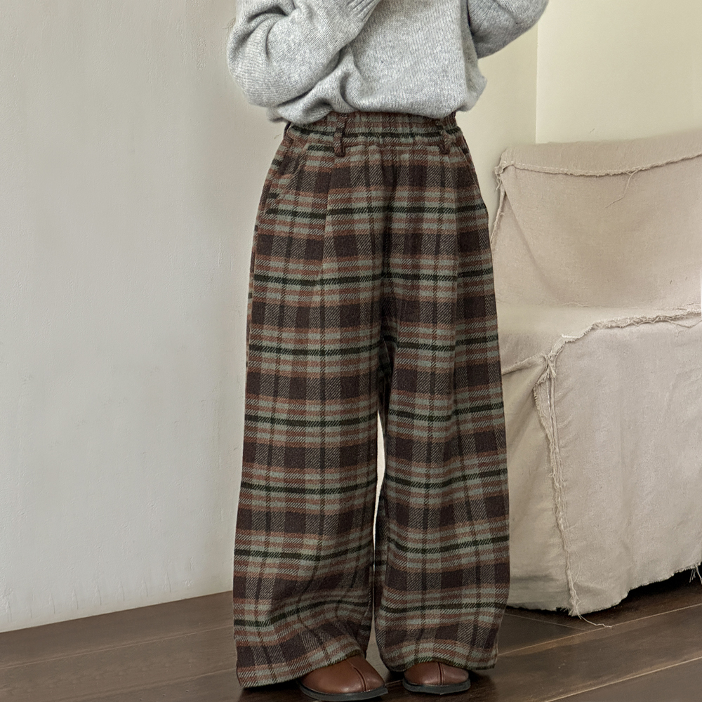 女童加绒格子裤2025秋冬新款儿童阔腿裤宽松休闲裤女大童休闲卫裤