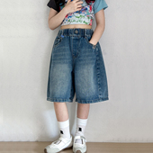 夏季 宽松中裤 2026新款 女童牛仔短裤 儿童百搭阔腿裤 女大童薄款 童装