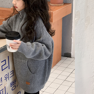 女童高领毛衣半拉链套头针织衫洋气2026新款女孩冬装儿童翻领上衣