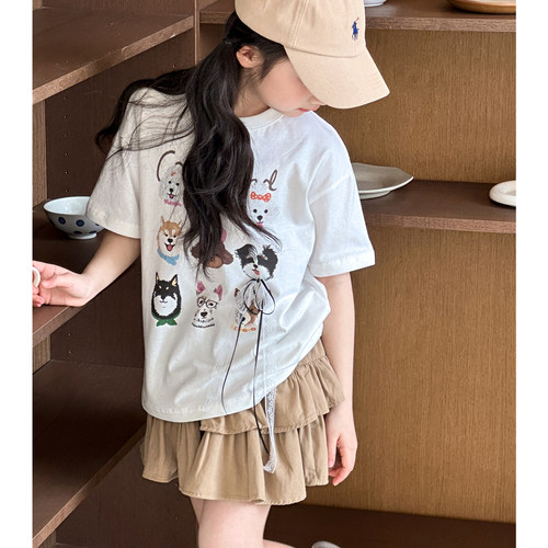 女童短袖T恤夏装2026新款韩国童装女大童夏季卡通上衣初中生半袖