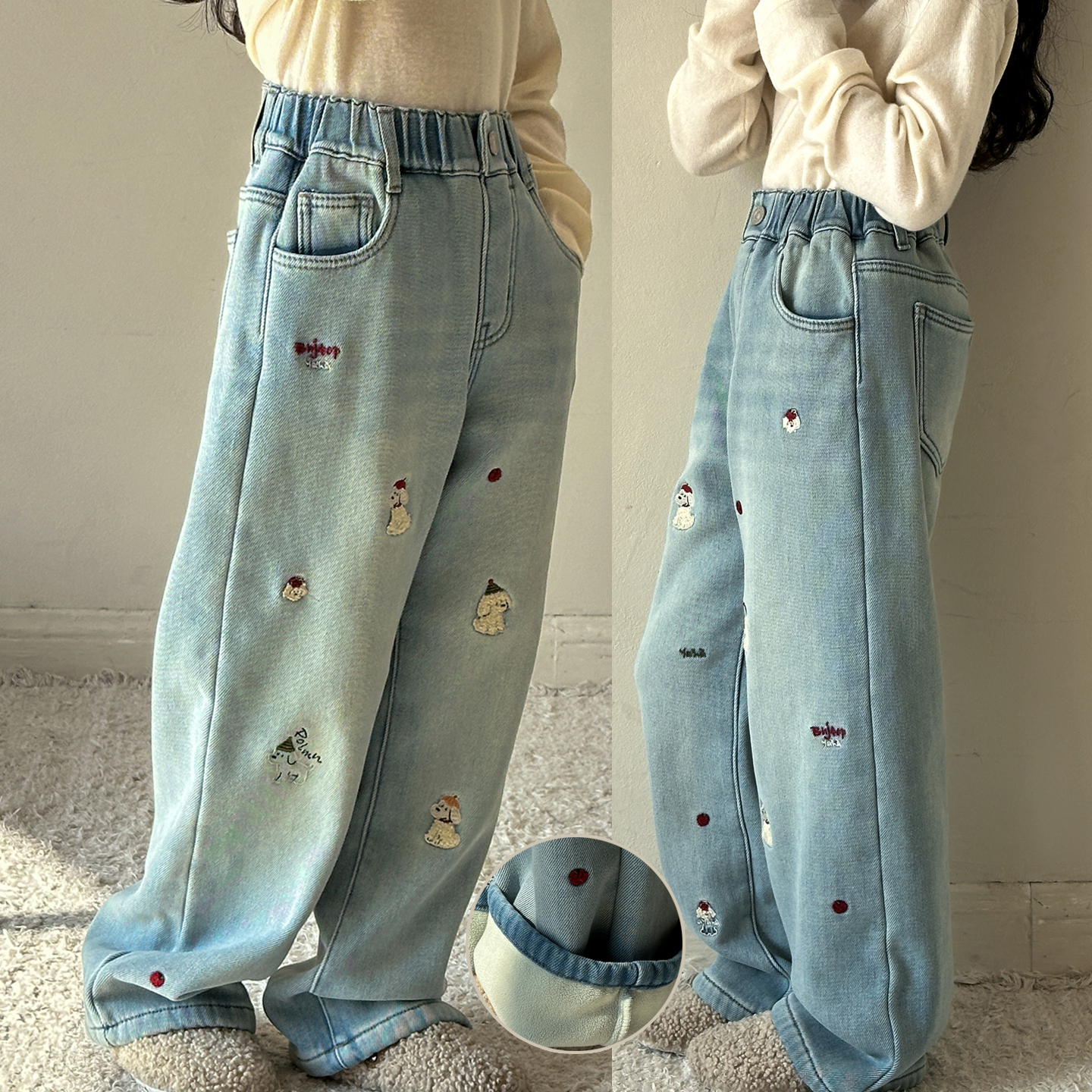 女童加绒牛仔裤加厚秋冬款儿童休闲直筒裤冬季2025新款女大童裤子