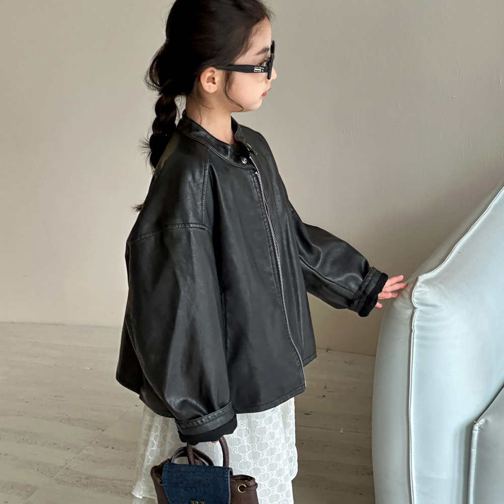 女童外套春秋款2025新款儿童pu皮衣夹克开衫机车服中大童秋装上衣