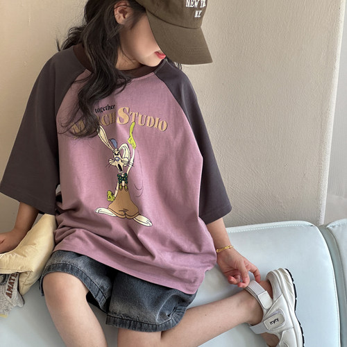 女童短袖T恤插肩袖卡通休闲上衣