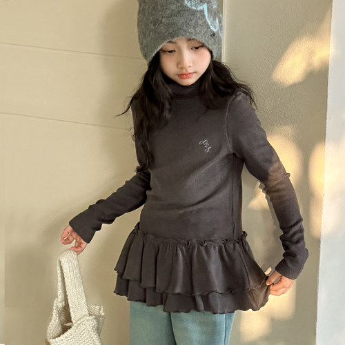 女童德绒打底衫冬装高领加绒儿童保暖内衣上衣初中生秋衣大童内搭