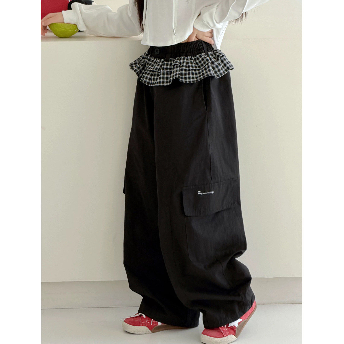 女童裤子春装2026新款女大童春季花边工装裤青少年女孩宽松休闲裤