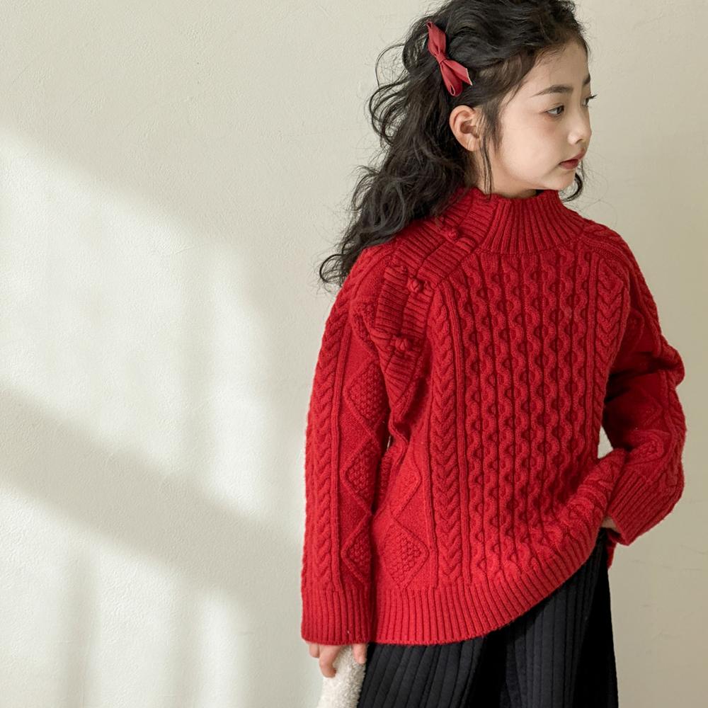 中国风女童红色毛衣针织衫上衣