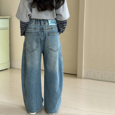 女童牛仔裤春秋款直筒裤子阔腿裤
