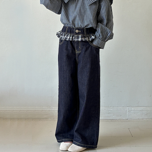 女童加绒裤子冬装2026新款青少年儿童宽松直筒裤女大童阔腿牛仔裤