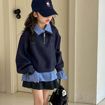 女童卫衣春秋款2025新款假两件