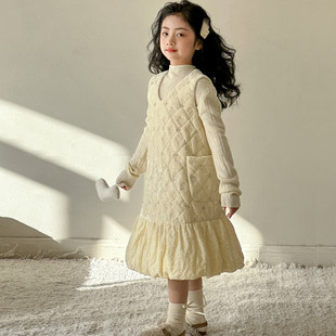 女童夹棉背心裙子2026新款洋气儿童小香风公主裙初中生加厚连衣裙