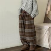 子秋冬2026新款 洋气儿童冬装 加厚羊毛过冬格子裤 女童加绒裤 直筒裤