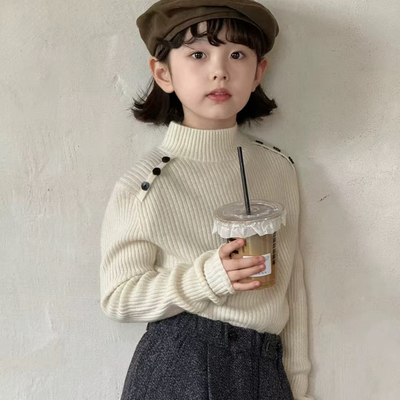 女童毛衣半高领针织打底衫儿童女大童秋冬羊毛混纺男女童内搭上衣