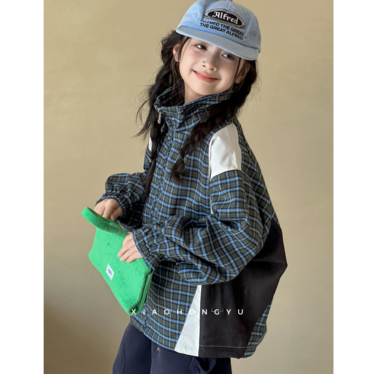女童棒球服外套秋装女大童秋季巨好看格子夹克初中生运动上衣童装图片