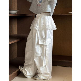 女童裤子春秋款2026新款女大童春装蕾丝花边拼接阔腿裤女孩休闲裤