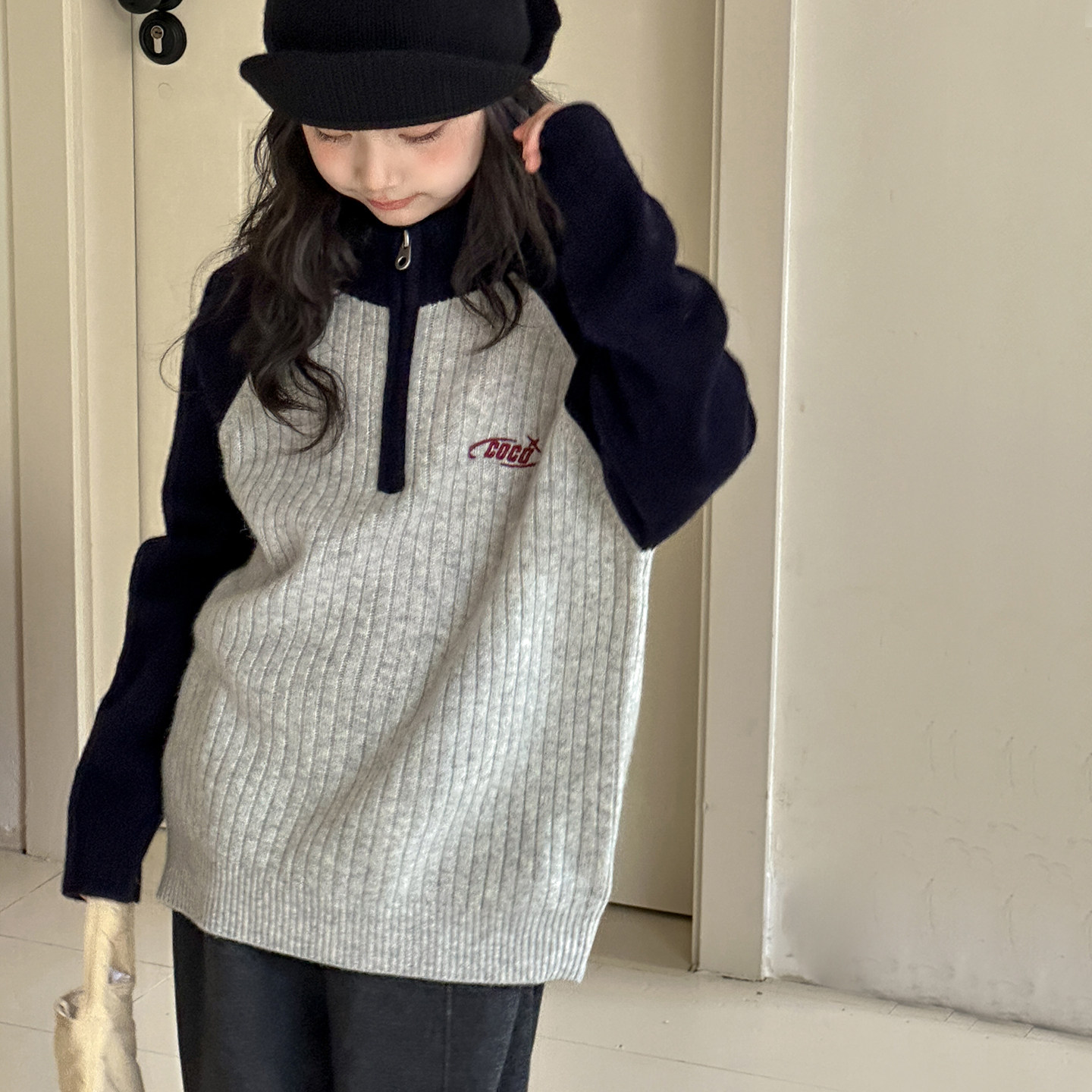 女童毛衣2025秋冬新款女大童超好看立领冬季打底上衣初中生针织衫